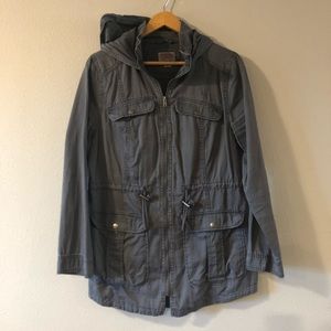 Blue utility jacket.